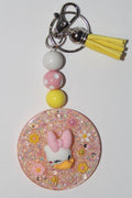 3D Pink Girl Duck Beaded Keychain