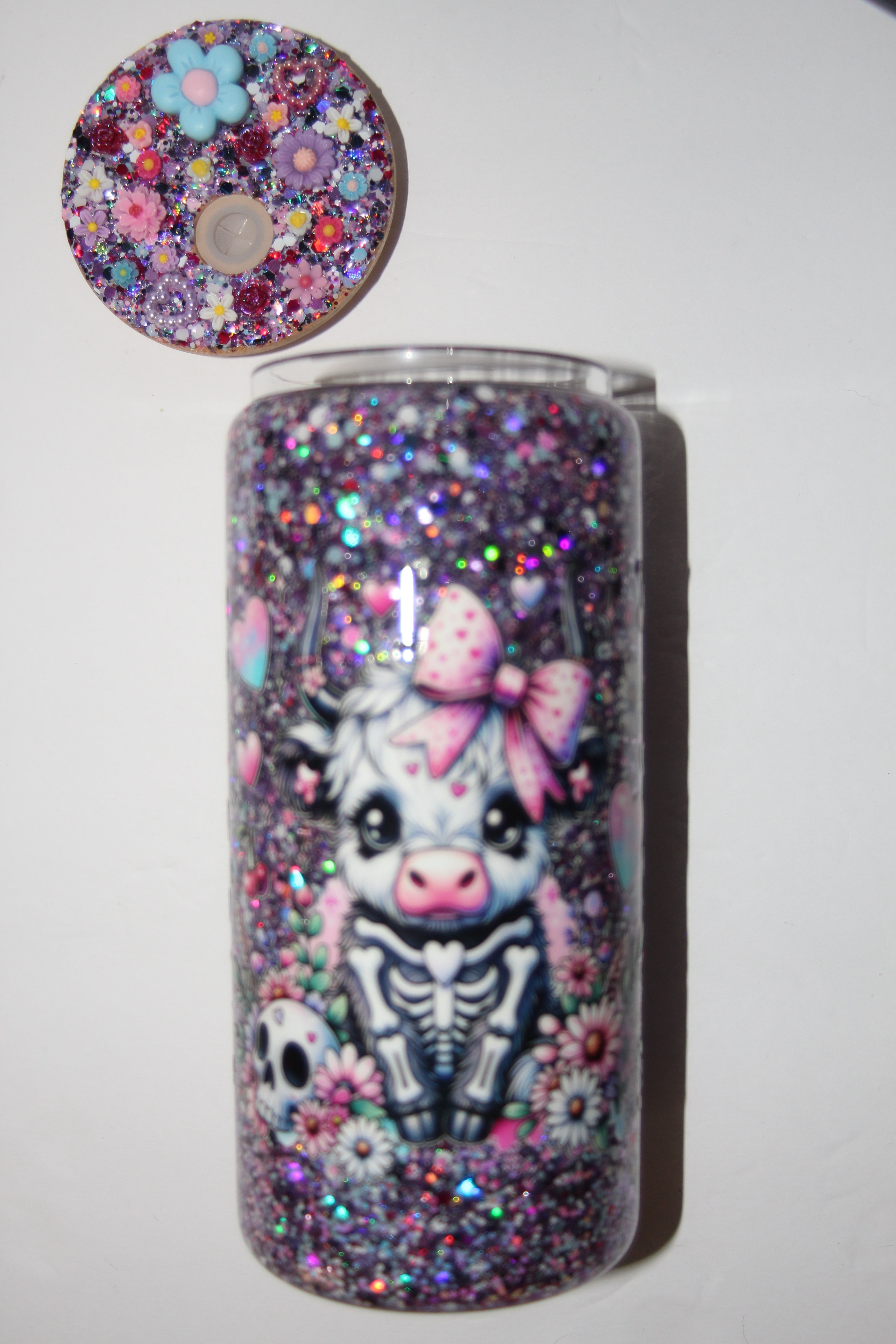 Cutesy Cow 16 oz Suspended Can Glass