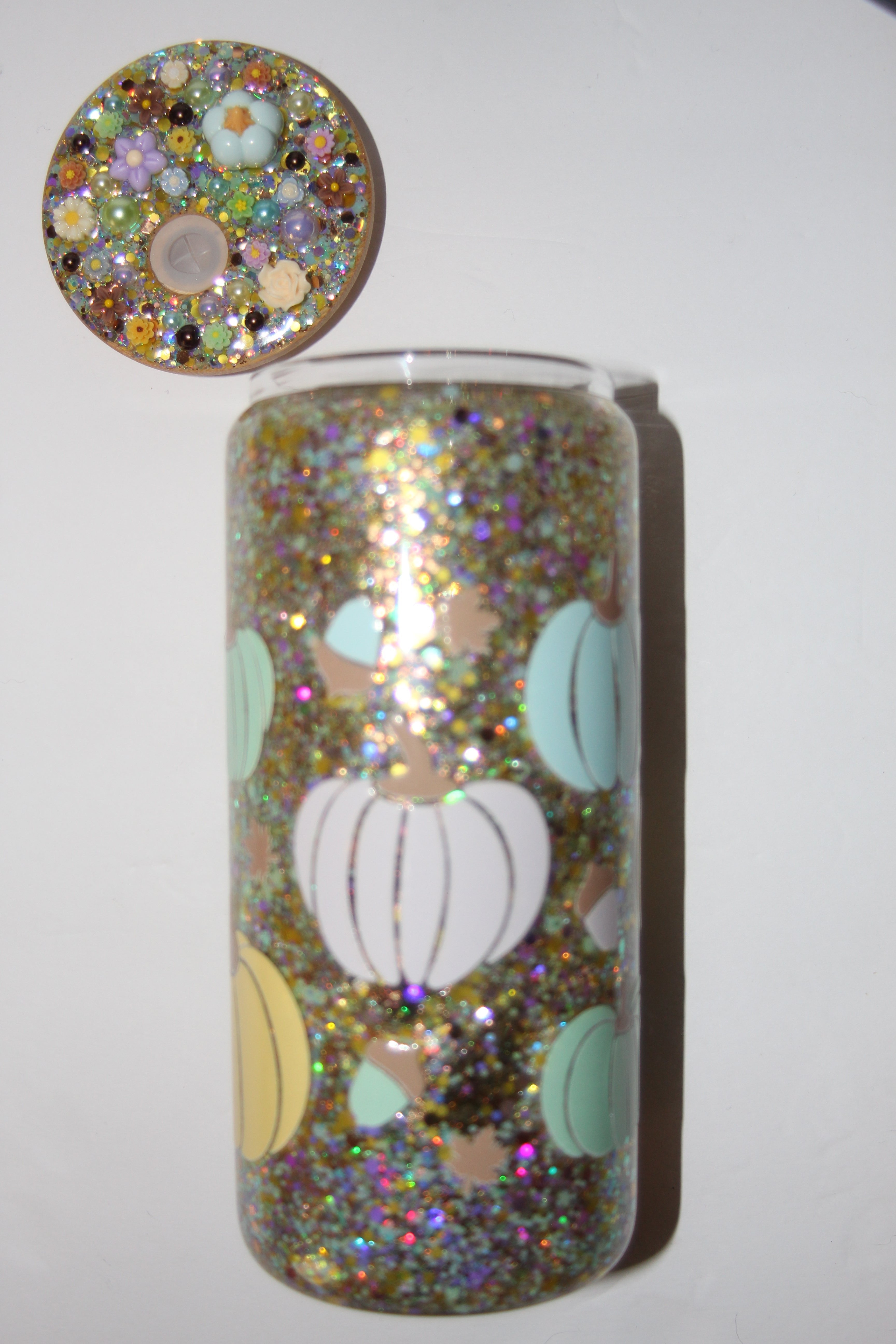 Pastel Pumpkins 16 oz Suspended Can Glass