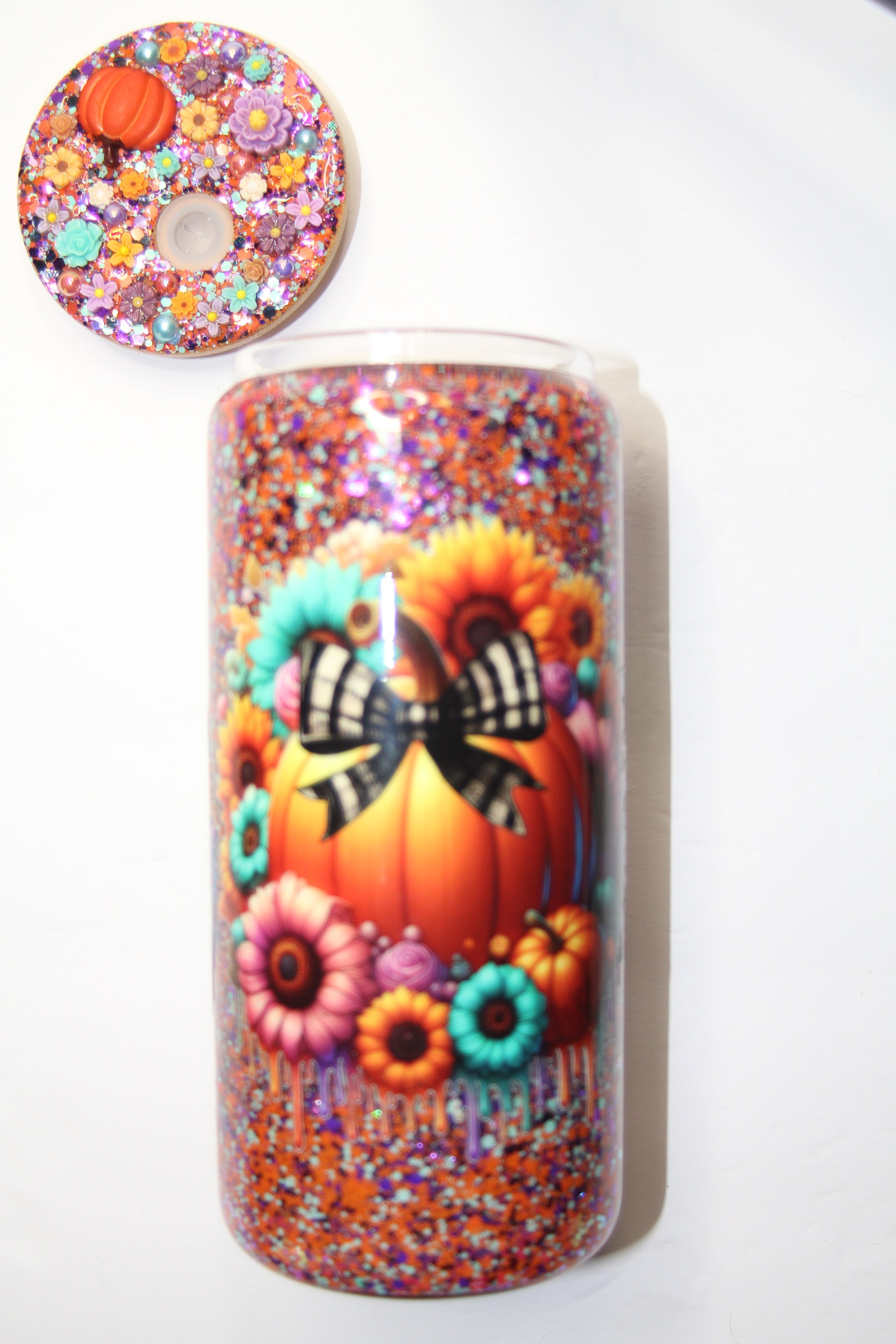 Bright Pumpkins 16 oz Suspended Can Glass