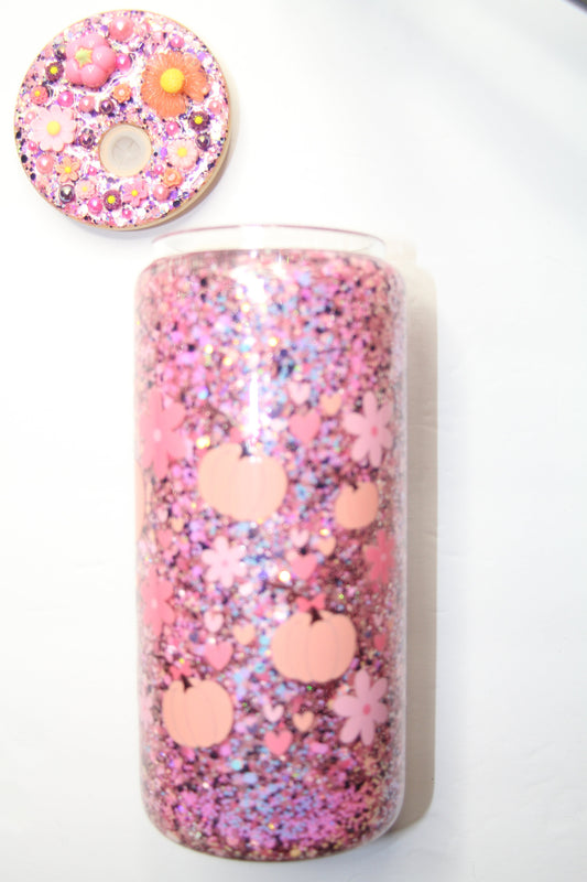 Pumpkins & Flowers 16 oz Suspended Can Glass