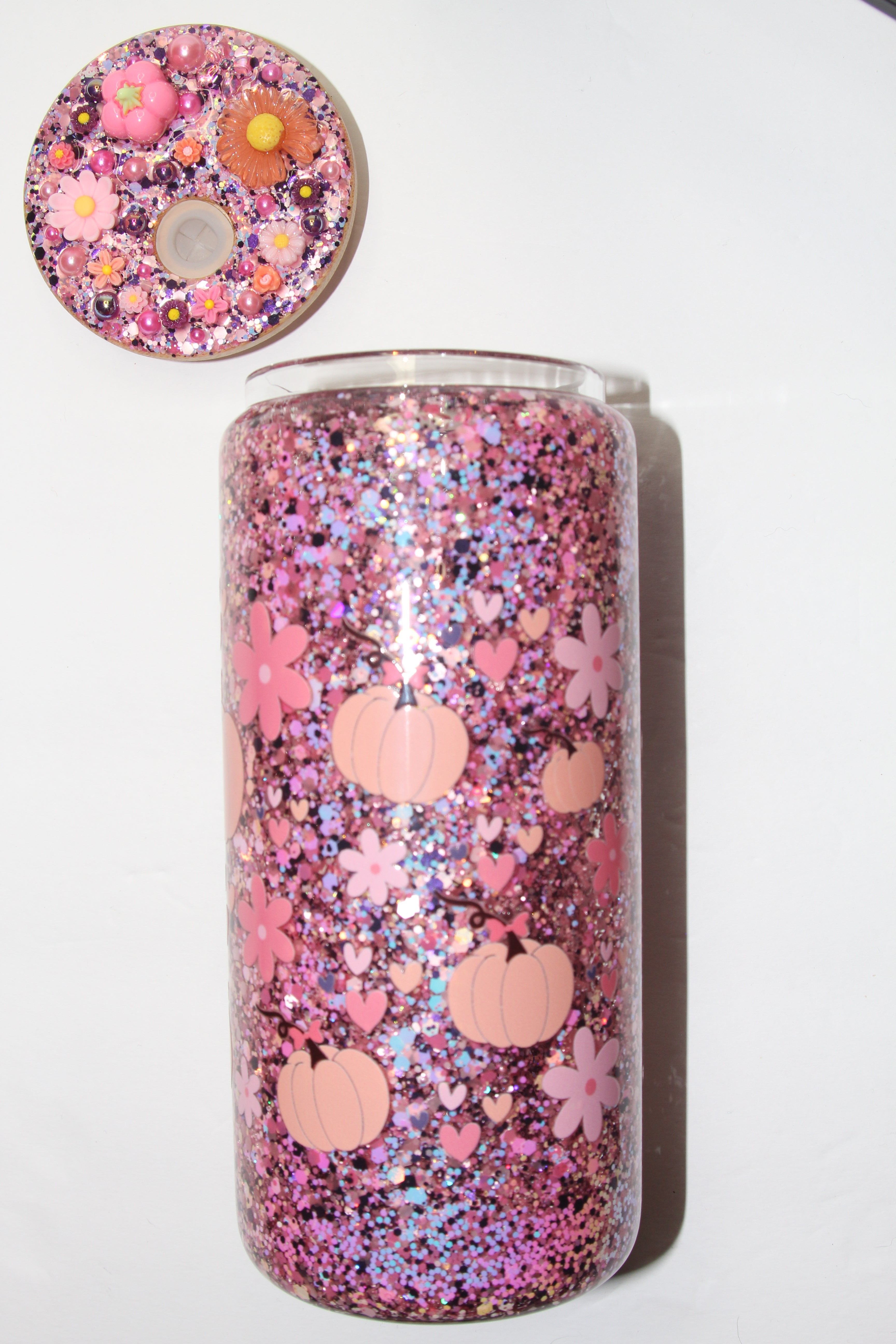 Pumpkins & Flowers 16 oz Suspended Can Glass