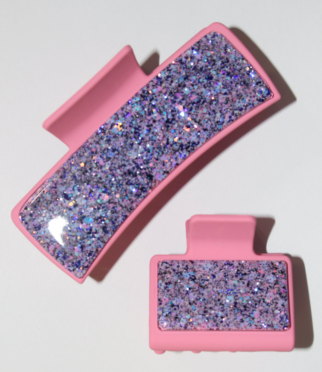 4" Medium Pink Glitter Glitz Clip