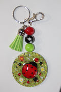 3D Ladybug Green Beaded Keychain
