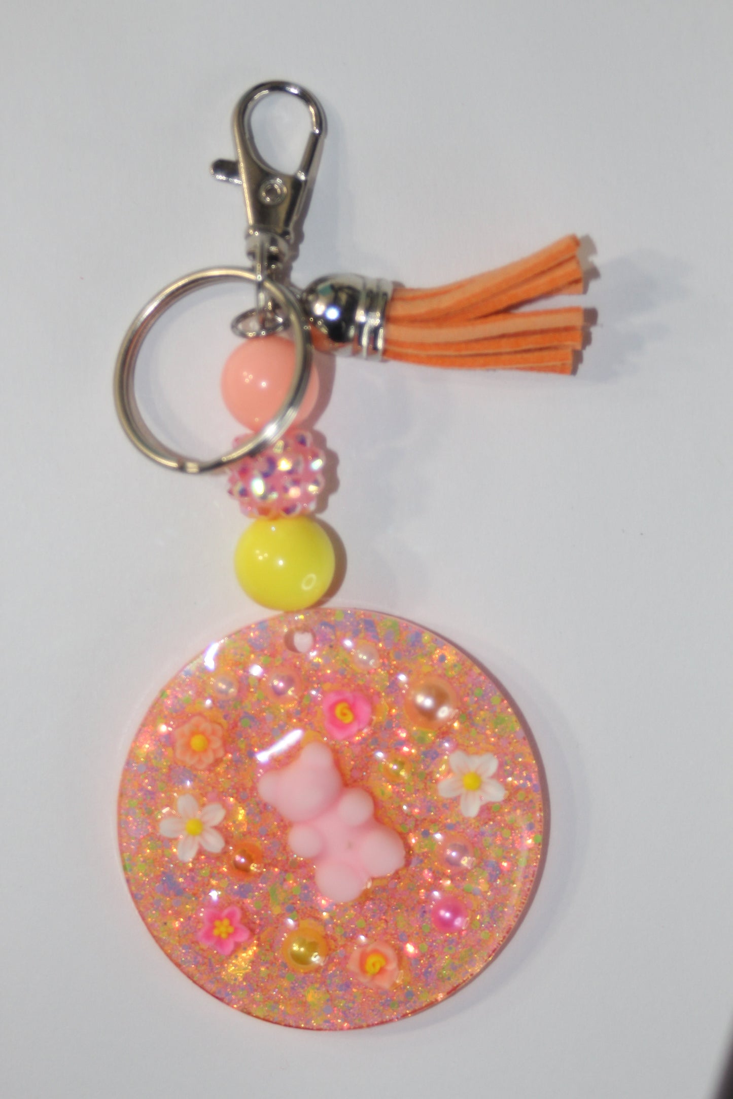 3D Gummy Bear Peach Beaded Keychain