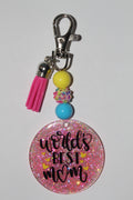 2" Worlds Best Mom Beaded Keychain