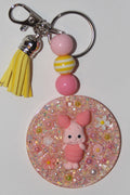 3D Pink Pig Beaded Keychain
